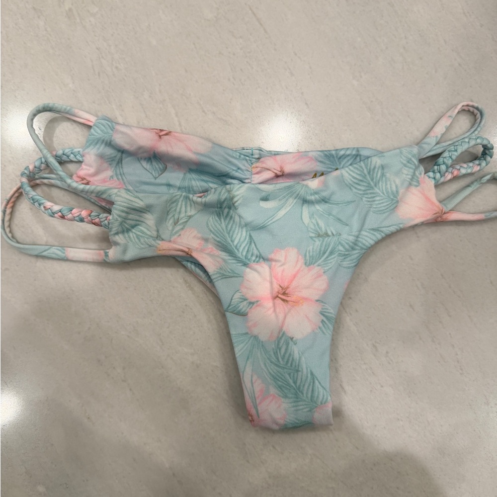 Midori Light Blue and Pink Floral Bikini Bottom